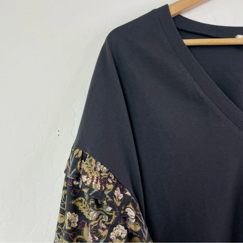 Anthropologie Plus Let Me Be Sydney Long Puff-Sleeved Black Floral Blouse Top 1X - Picture 6 of 16